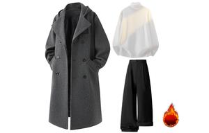 Толстовка Casual Sportswear утепленная с капюшоном унисекс X1617, серый trench coat+белый sweater+черный pants