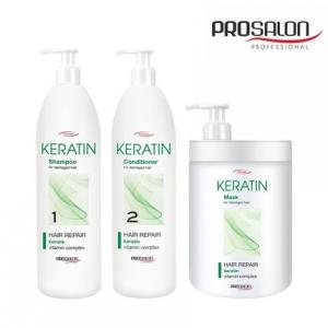 Кератиновый восстанавливающий шампунь и кондиционер для сухих поврежденных волос, Prosalon