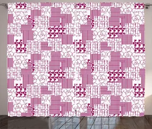 Штора ABAKUHAUS в деревенском стиле, с абстрактным рисунком в горошек и полоску, универсальная, с петлями и крючками, для гостиной, 280 x 225 см, белый и темно-пурпурный Abakuhaus