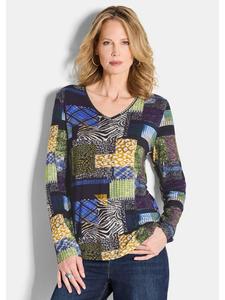 Рубашка из вискозы с длинными рукавами и V-образным вырезом, темно-синего цвета, с узором GOLDNER