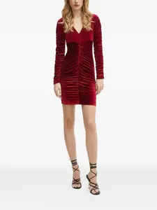 Мини-платье из бархата с длинными рукавами и сборками GUESS USA, красный
