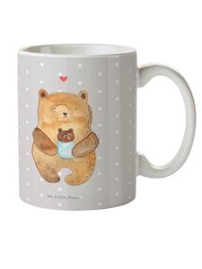 Детская кружка с логотипом в виде медведя и младенца, без надписей, пастельно-серого цвета. Mr. & Mrs. Panda