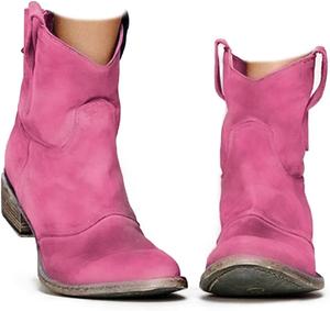 Женские замшевые ботильоны в стиле вестерн, ковбойские ботильоны с круглым носком, на среднем каблуке, на молнии сзади, до середины голени, осенние короткие ботильоны Eynuo, Pink