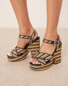 Босоножки на танкетке Tiggy с перекрестными ремешками ASOS DESIGN черного и натурального цветов