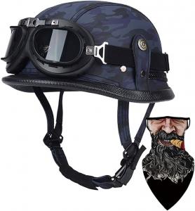 Полушлем кожаный Cruiser SWSAL с защитными очками, синий