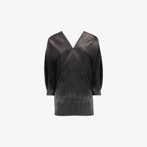 Топ из плиссированной ткани с V-образным вырезом и рукавами «летучая мышь» Leem, серый