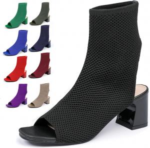 Женские вязаные босоножки с открытым носком, ремешком на щиколотке, модные с вырезами сзади, летние повседневные слипоны, ботильоны в виде носка GHIBHNA, Black