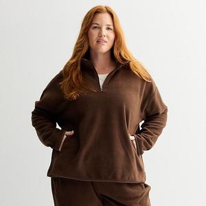 Plus size микрофлисовая толстовка на молнии 1/4 Tek Gear, Birk Brown