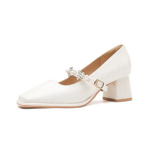 Varib Туфли Мэри Джейн на массивном каблуке 5 см женские белые, цвет White