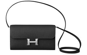 Кошелек-клатч Констанс To Go из кожи Эпсом на плечо или через плечо для женщин Нуар Блэк HERMES