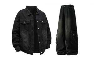 Повседневная спортивная одежда Unisex с лацканом Lapel Moderate X1617, черный top+черный pants