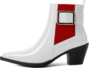 Женские ботильоны MODENCOCO с эластичной вставкой, для свиданий, модные лакированные с острым носком, металлические, на chunky низком каблуке 2,5 дюйма, осень-зима, Red White