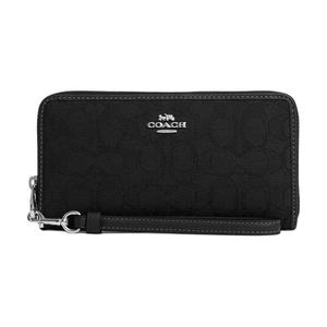 Кошелек на молнии с жаккардовым узором из коровьей кожи Trumpets для женщин серебристо-черный COACH