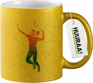 Кружка для кофе Huuraa Glitter Coffee Mug Badminton Colorful Silhouette Gift 330 мл Gold Badminton Gift Idea Hellweg Druckerei