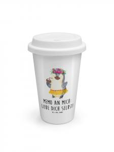 Mr. & Mrs. Panda Кофейная кружка ToGo с изображением пингвина и кокоса, надписью, белого цвета