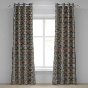 Винтажная штора на люверсах ABAKUHAUS, с мелкими цветочками нарциссов, нежными деталями, корсажем в арабском стиле с цветами для сада, декоративная штора из двух панелей, 280 см x 260 см, темно-синий, оранжевый цвет Abakuhaus