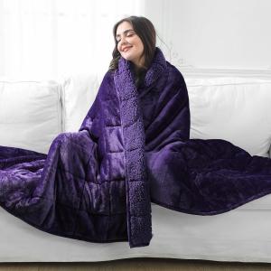 Утяжеленное одеяло для взрослых, пушистое мягкое шерпа, 6,8 кг, размер 122х183 см, ультрамягкое плед с мягким плюшевым фланелевым верхом, фиолетовое с обеих сторон