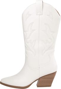 Женские западные ковбойские сапоги - средняя голень, заостренный носок, вышитые ковбойские сапоги с массивным каблуком - классический стиль родео Джулия Kassie Daniela, White Pu