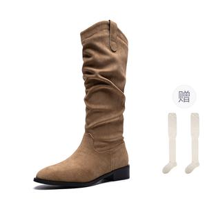 Женские высокие сапоги до колена 3.5 см ZHR, априкот[Fleece-Lined Thermal]+Knee-High Socks