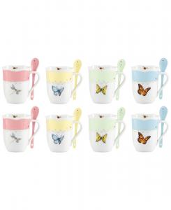Набор из 8 кружек с ложкой «Луг бабочек», Lenox, мультколор