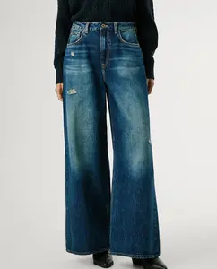 Женские прямые джинсы с высокой посадкой и потертостями Pepe Jeans, синий