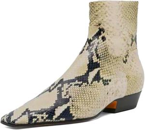 Женские ботильоны Maiyang с квадратным носком, низким массивным каблуком и боковой молнией, модные повседневные короткие ботинки для офиса, вечеринок и официальных мероприятий, размер 4-16 US, Snakeskin