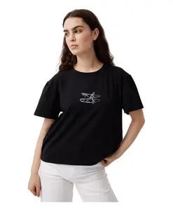 Черная футболка, стильный дизайн, женская L37, черный