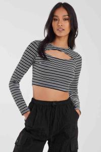 Полосатый топ в рубчик с длинными рукавами Letterbox Pink Vanilla, черный
