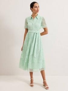 Платье с песочным кружевным галстуком на талии Phase Eight, зеленый