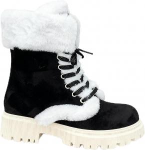 Зимние сапоги для женщин, удобные шнурованные, средней высоты, с массивным каблуком, теплые повседневные зимние ботинки для улицы с противоскользящей подошвой Generic, Black