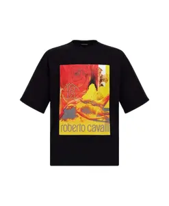 Черная футболка с принтом, произведено в Италии. Roberto Cavalli, черный