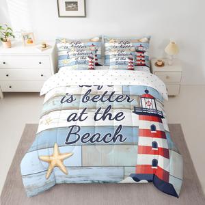 Erosebridal Комплект постельного белья Full Lighthouse с морской тематикой в стиле фермерского дома, синий, Blue Red Yellow