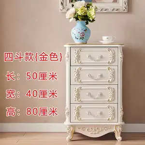 Yu Senyi Комод 50 см для спальни из массива дерева с запеченной эмалью слоновая кость, 5 ящиков и распашными дверцами, золотая окантовка, сборка требуется