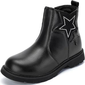 Детские ботинки TZJS для девочек, блестящие челси, теплые короткие ботильоны с низким каблуком, боковая молния, для малышей и маленьких детей, Black Pu