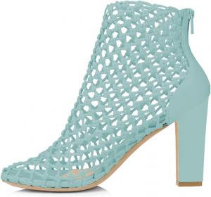 Женские модные ботильоны с круглыми носками и вырезами, застежка-молния сзади, высокий каблук, плетеные ботильоны, праздничная обувь для невесты, размер 4-16 США Wo wagas, Blue