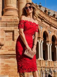 Кружевное платье с вырезом бордо Sosandar, красный