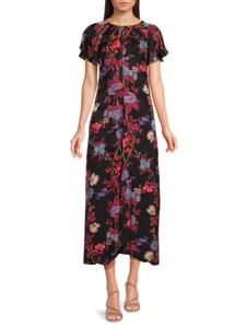 Платье-миди с цветочным принтом Reiss, цвет Black Pink