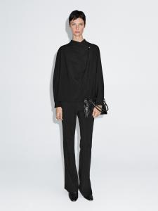 Блузка с перекрещивающимися деталями и пуговицей Massimo Dutti, черный