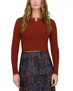 Вязаный укороченный кардиган с круглым вырезом Point, коричневый