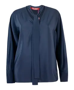 Синяя шелковая блузка Max Mara Studio, синий