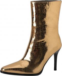 Женские модные ботильоны LYYSKY с высоким каблуком 9 см, зауженным носком и на молнии, элегантные короткие ботинки, Gold