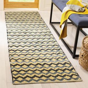 Ковер-дорожка SAFAVIEH, 69 x 183 см, Montauk Collection, Gold & Blue & Black, ручное плоское плетение из хлопка, идеально для помещений с высокой проходимостью в гостиной, спальне (MTK120D)