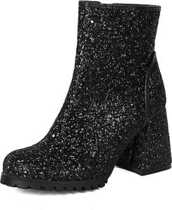 Женские ботильоны на толстом каблуке с блестками Taxutixieye, 80 Black
