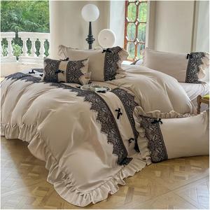 GBEFUYRDIAHGIUEHH Комплект постельного белья французский винтажный белый с черным кружевом, аппликацией и вышивкой