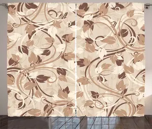 Штора ABAKUHAUS цвета слоновой кости в деревенском стиле, с осенними листьями и ветками, присборенная тесьма для спальни с петлями и крючками, 280 x 245 см, цвет кремовый, умбра, какао