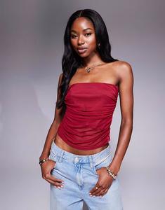 Топ-бандо из сетки ASOS DESIGN с рюшами бордового цвета