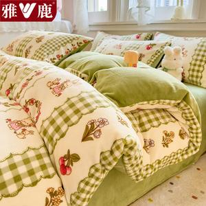 Yalu Комплект постельного белья из 4 предметов (простыня 180 см, пододеяльник 200х230 см), молочный бархат, цвет Vanilla Rabbit