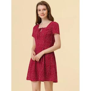 Женское платье для выпускного вечера трапециевидной формы с квадратным вырезом и коротким рукавом с цветочным принтом ALLEGRA K