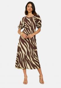 Платье Friends Like These RAGLAN SHORT PUFF SLEEVE MIDI, Brown Animal/Brown