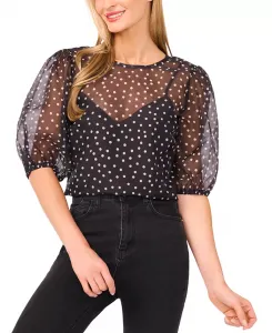 Женский топ Balloon с короткими рукавами и круглым вырезом CeCe, черный